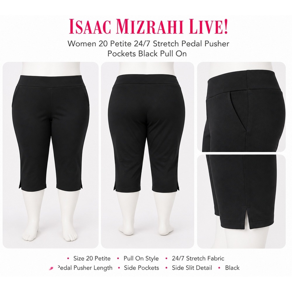 Isaac Mizrahi‎ Live! Women 20 Petite 24/7 Stretch Pedal Pusher Black A646570